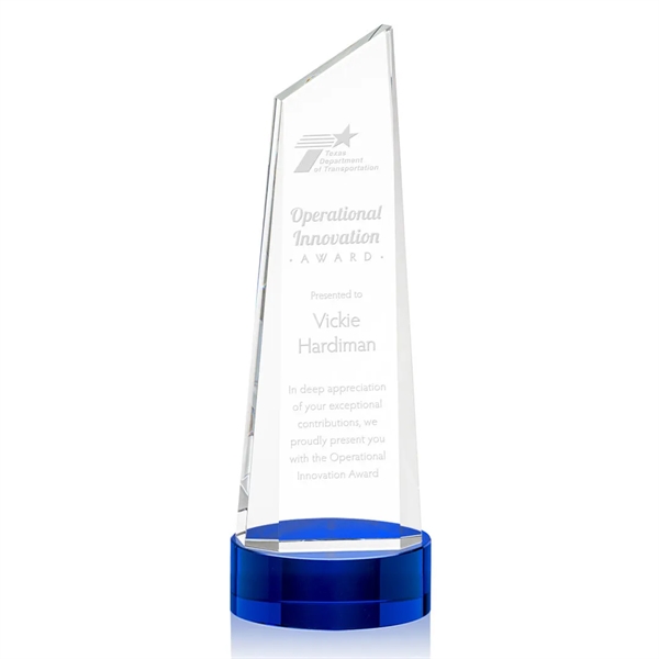 The thick Optical Crystal Belmont Tower Award on Base features a... from ASI 84592 St Regis Group / St Regis