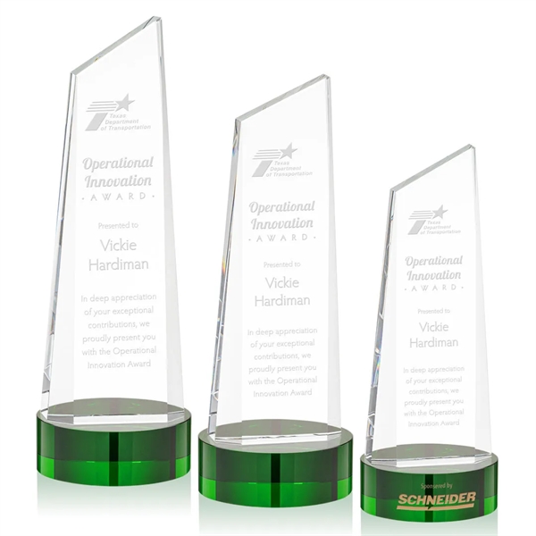 The thick Optical Crystal Belmont Tower Award on Base features a... from ASI 84592 St Regis Group / St Regis