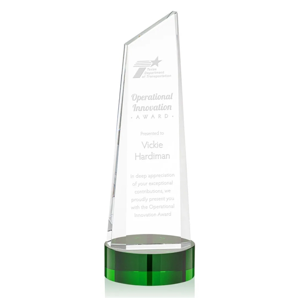 The thick Optical Crystal Belmont Tower Award on Base features a... from ASI 84592 St Regis Group / St Regis