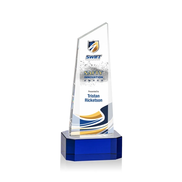 The thick Optical Crystal Belmont Tower VividPrint™ Award features a slanted... from ASI 84592 St Regis Group / St Regis