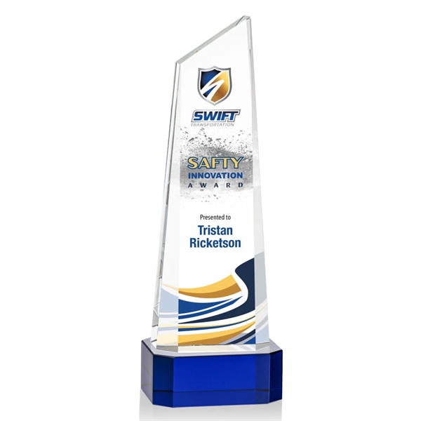 The thick Optical Crystal Belmont Tower VividPrint™ Award features a slanted... from ASI 84592 St Regis Group / St Regis