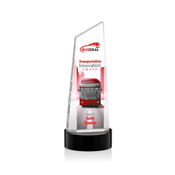 The thick Optical Crystal Belmont Tower VividPrint™ Award features a slanted... from ASI 84592 St Regis Group / St Regis