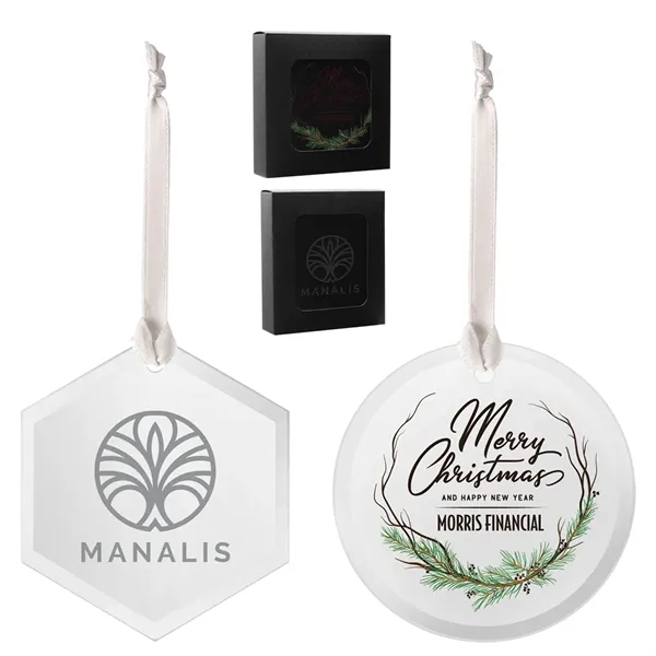 Decorative glass ornaments with silver cord, customization and gift box.... from ASI 62190 Illini