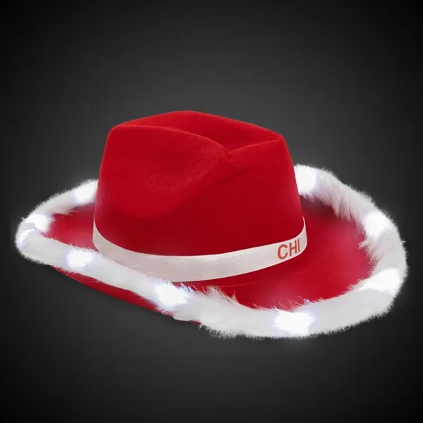 Santa cowboy hat with marabou feather lining, nine LEDs, buckle accent... from ASI 42016 Brighter Promotions Inc