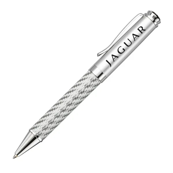 Metal twist-action ballpoint pen with chrome trim and carbon fiber barrel.... from ASI 84592 St Regis Group