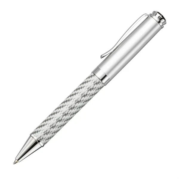 Metal twist-action ballpoint pen with chrome trim and carbon fiber barrel.... from ASI 84592 St Regis Group