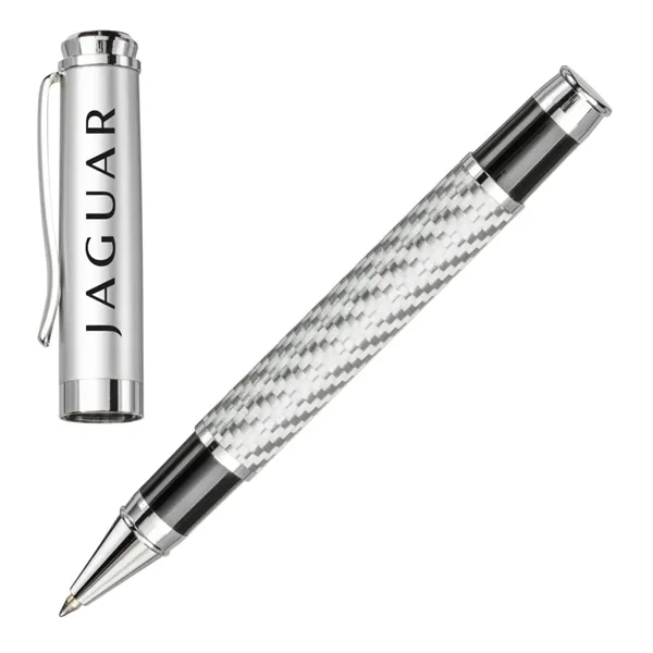 Metal rollerball pen with chrome trim and carbon fiber barrel.... from ASI 84592 St Regis Group