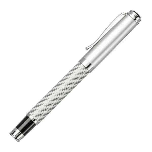 Metal rollerball pen with chrome trim and carbon fiber barrel.... from ASI 84592 St Regis Group