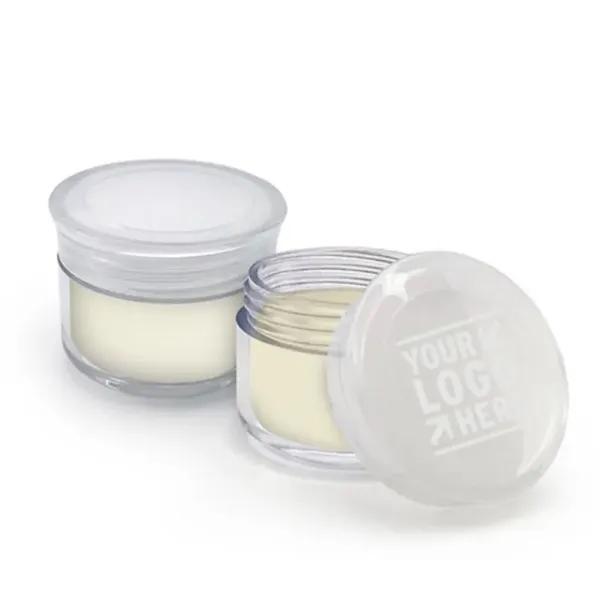 Round lip balm moisturizer jar plus 1 color pad imprint on... from ASI 37218 Athena Promo (tm)
