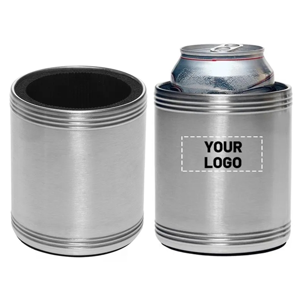Stainless steel insulated can cooler with steel exterior and foam interior... from ASI 37218 Athena Promo (tm)