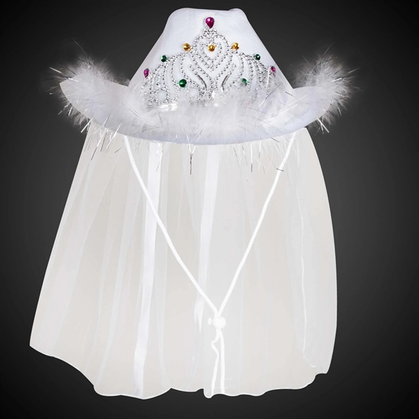 Women's white cowboy hat with LED light up tiara, veil and... from ASI 42016 Brighter Promotions Inc