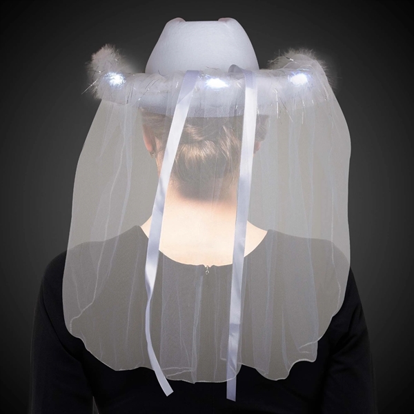 Women's white cowboy hat with LED light up tiara, veil and... from ASI 42016 Brighter Promotions Inc