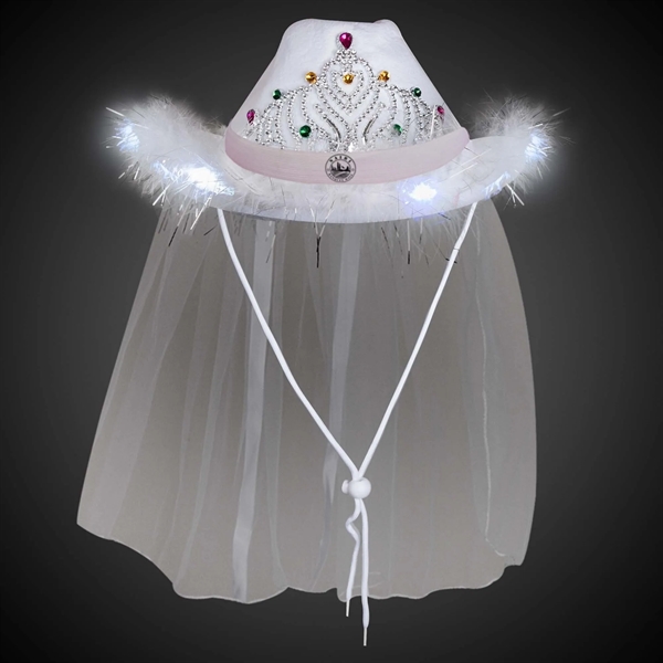 Women's white cowboy hat with LED light up tiara, veil and... from ASI 42016 Brighter Promotions Inc
