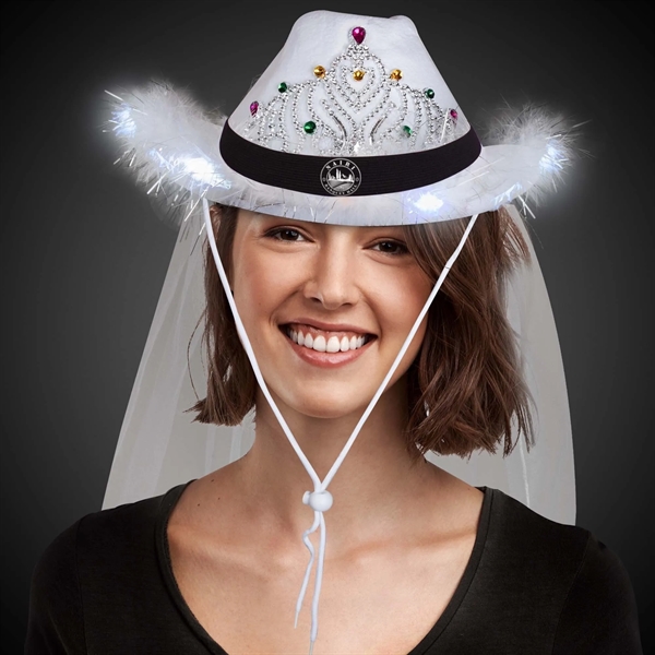 Women's white cowboy hat with LED light up tiara, veil and... from ASI 42016 Brighter Promotions Inc