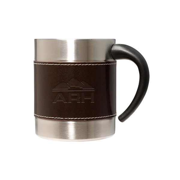 10 oz. double-wall insulated stainless steel coffee mug with a leather... from ASI 79530 Prime Line