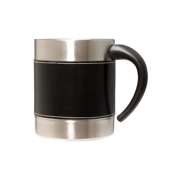 10 oz. double-wall insulated stainless steel coffee mug with a leather... from ASI 79530 Prime Line