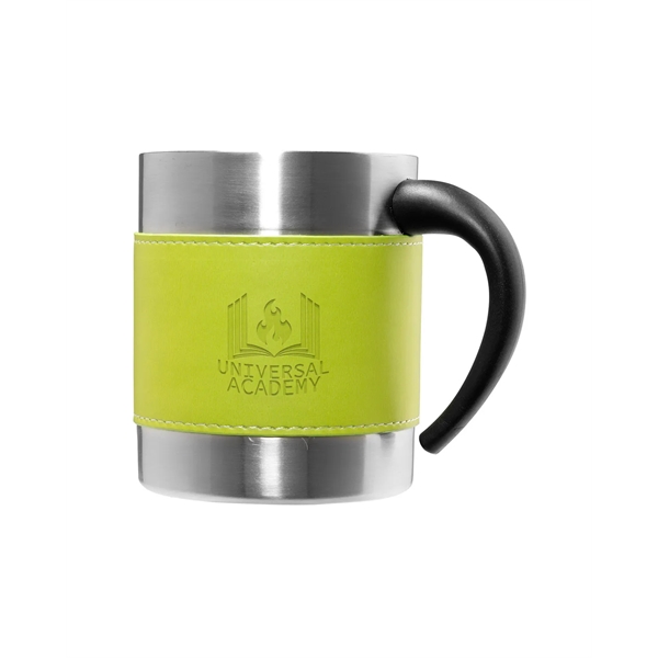 10 oz. double wall stainless steel mug with a faux leather... from ASI 79530 Prime Line