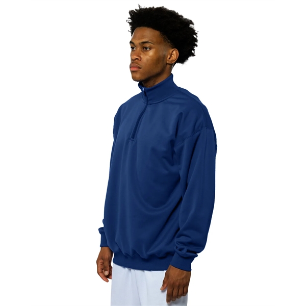 Adult fleece quarter-zip with a double-needle cover-stitch hem and ribbed waist... from ASI 34063 alphabroder
