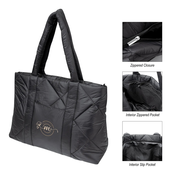 Puffer tote bag with zippered compartment, interior pocket, slip pocket, handles... from ASI 61125 Hit Promotional Products / Hit®