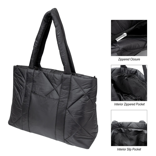 Puffer tote bag with zippered compartment, interior pocket, slip pocket, handles... from ASI 61125 Hit Promotional Products / Hit®