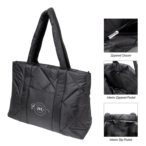 Puffer tote bag with zippered compartment, interior pocket, slip pocket, handles... from ASI 61125 Hit Promotional Products / Hit®