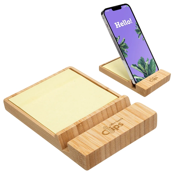 Bamboo Sticky Note Dispenser with Phone Holder... from ASI 36730 Ariel Premium Supply Inc