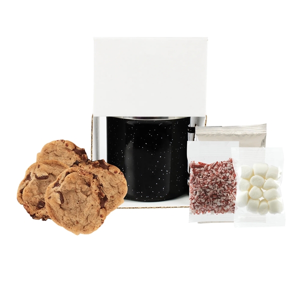 16 oz speckled camping mug with gourmet chocolate chip cookies, hot... from ASI 71685 Midnite Snax® / Promo Revolution