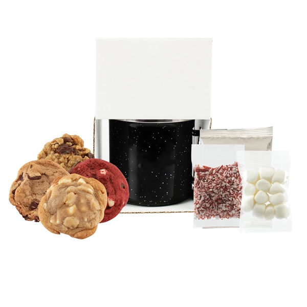 16 oz speckled camping mug with gourmet cookies, hot chocolate mix,... from ASI 71685 Midnite Snax® / Promo Revolution