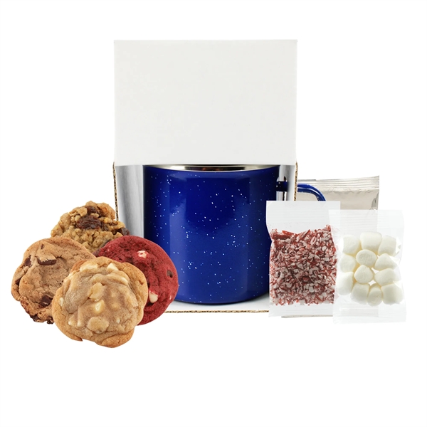 16 oz speckled camping mug with gourmet cookies, hot chocolate mix,... from ASI 71685 Midnite Snax® / Promo Revolution