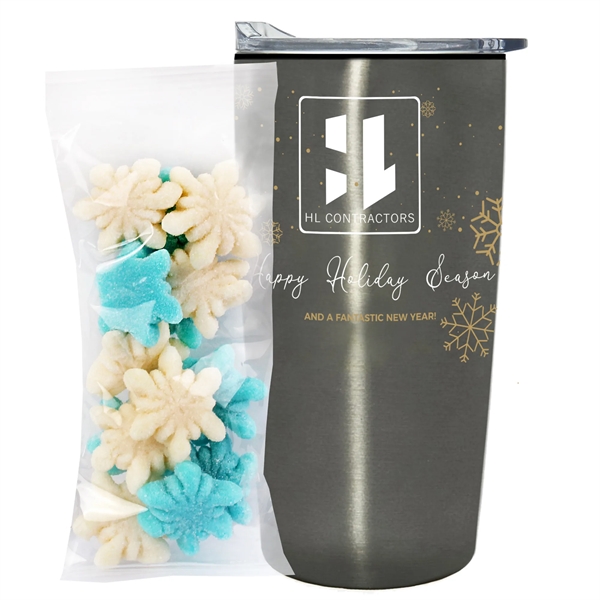 Straight Tumbler w/ Plastic Liner - 20 oz., Gummy Snowflakes... from ASI 71685 Midnite Snax® / Promo Revolution