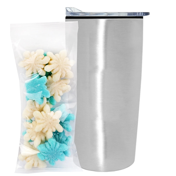 Straight Tumbler w/ Plastic Liner - 20 oz., Gummy Snowflakes... from ASI 71685 Midnite Snax® / Promo Revolution