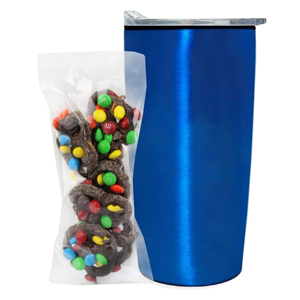 Straight Tumbler w/ Plastic Liner - 20 oz., Milk Chocolate Pretzels... from ASI 71685 Midnite Snax® / Promo Revolution