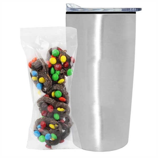 Straight Tumbler w/ Plastic Liner - 20 oz., Milk Chocolate Pretzels... from ASI 71685 Midnite Snax® / Promo Revolution