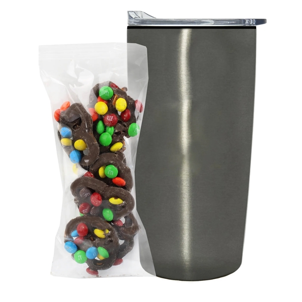 Straight Tumbler w/ Plastic Liner - 20 oz., Milk Chocolate Pretzels... from ASI 71685 Midnite Snax® / Promo Revolution