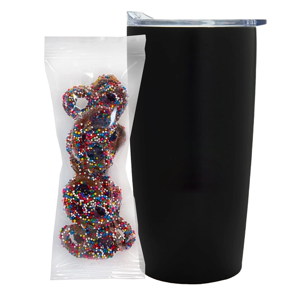 Straight Tumbler w/ Plastic Liner - 20 oz., Milk Chocolate Pretzels... from ASI 71685 Midnite Snax® / Promo Revolution