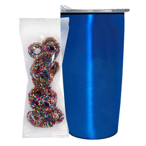 Straight Tumbler w/ Plastic Liner - 20 oz., Milk Chocolate Pretzels... from ASI 71685 Midnite Snax® / Promo Revolution