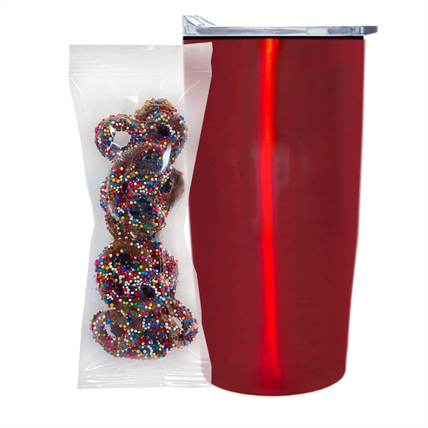 Straight Tumbler w/ Plastic Liner - 20 oz., Milk Chocolate Pretzels... from ASI 71685 Midnite Snax® / Promo Revolution