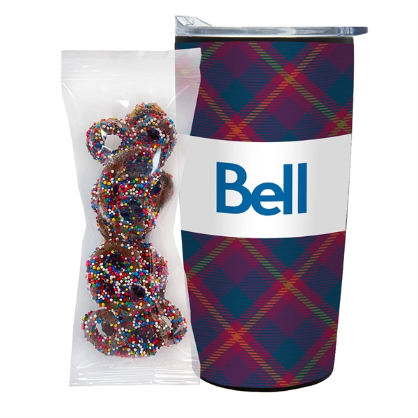 Straight Tumbler w/ Plastic Liner - 20 oz., Milk Chocolate Pretzels... from ASI 71685 Midnite Snax® / Promo Revolution