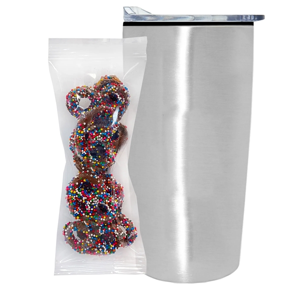 Straight Tumbler w/ Plastic Liner - 20 oz., Milk Chocolate Pretzels... from ASI 71685 Midnite Snax® / Promo Revolution