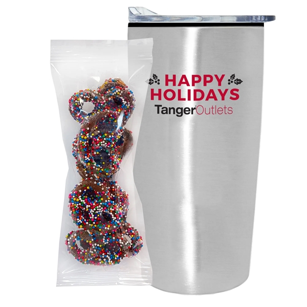 Straight Tumbler w/ Plastic Liner - 20 oz., Milk Chocolate Pretzels... from ASI 71685 Midnite Snax® / Promo Revolution