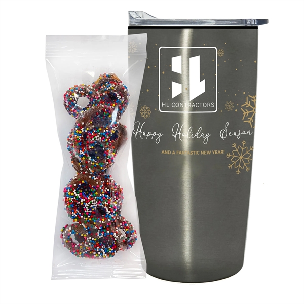 Straight Tumbler w/ Plastic Liner - 20 oz., Milk Chocolate Pretzels... from ASI 71685 Midnite Snax® / Promo Revolution