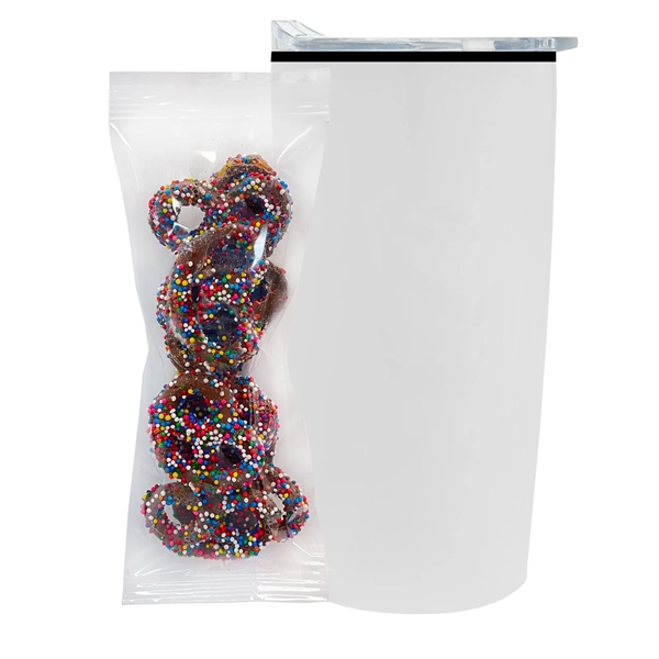 Straight Tumbler w/ Plastic Liner - 20 oz., Milk Chocolate Pretzels... from ASI 71685 Midnite Snax® / Promo Revolution