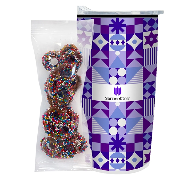 Straight Tumbler w/ Plastic Liner - 20 oz., Milk Chocolate Pretzels... from ASI 71685 Midnite Snax® / Promo Revolution