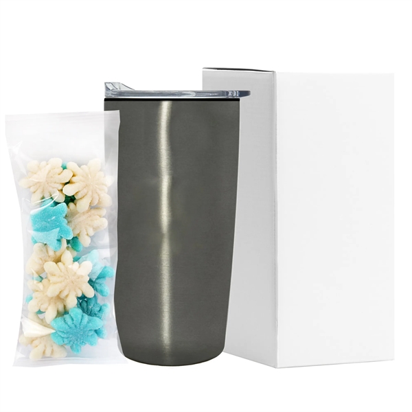 Straight Tumbler w/ Plastic Liner - 20 oz., Gummy Snowflakes (3.6... from ASI 71685 Midnite Snax® / Promo Revolution