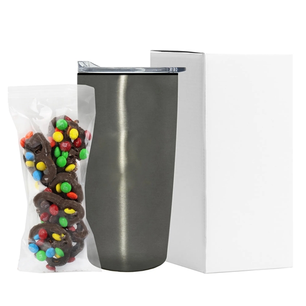 Straight Tumbler w/ Plastic Liner - 20 oz., Milk Chocolate Pretzels... from ASI 71685 Midnite Snax® / Promo Revolution