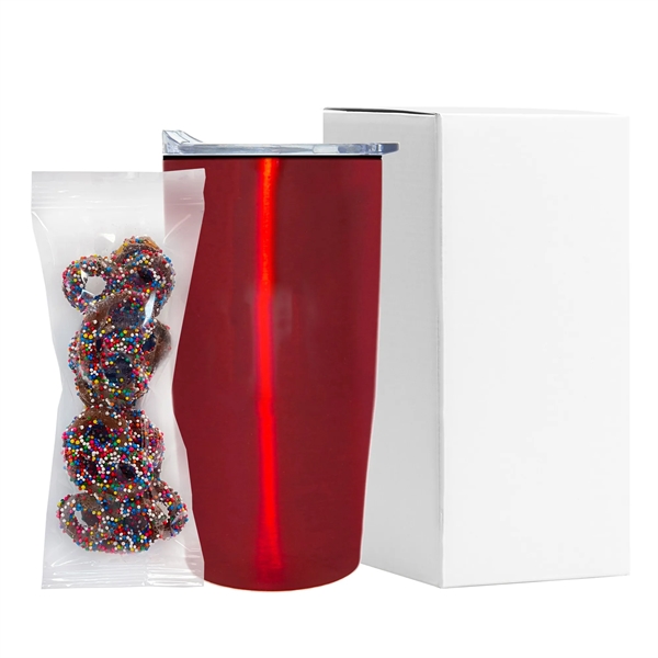 Straight Tumbler w/ Plastic Liner - 20 oz., Milk Chocolate Pretzels... from ASI 71685 Midnite Snax® / Promo Revolution