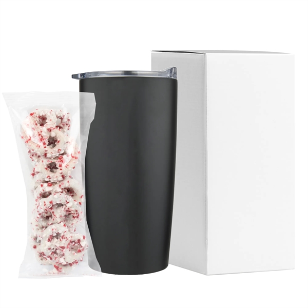 20 oz straight tumbler filled with White Chocolate Pretzels with Crushed... from ASI 71685 Midnite Snax® / Promo Revolution