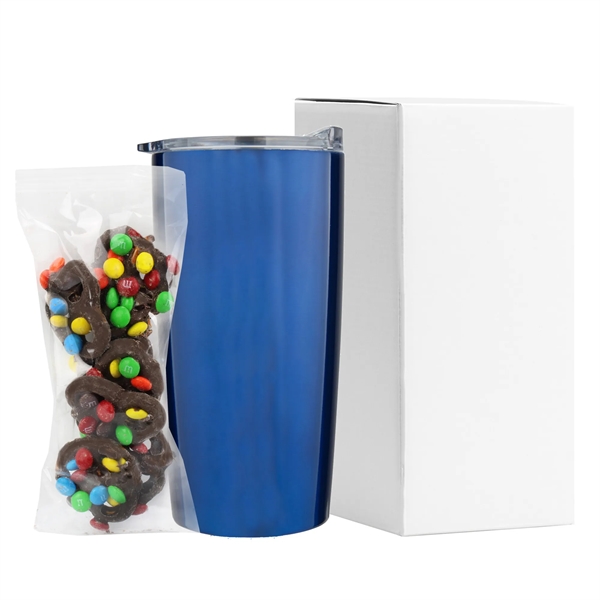 20 oz straight tumbler filled with Milk Chocolate Pretzels with Mini... from ASI 71685 Midnite Snax® / Promo Revolution