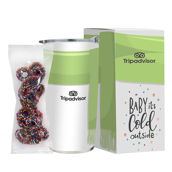 20 oz straight tumbler filled with Milk Chocolate Pretzels with Rainbow... from ASI 71685 Midnite Snax® / Promo Revolution