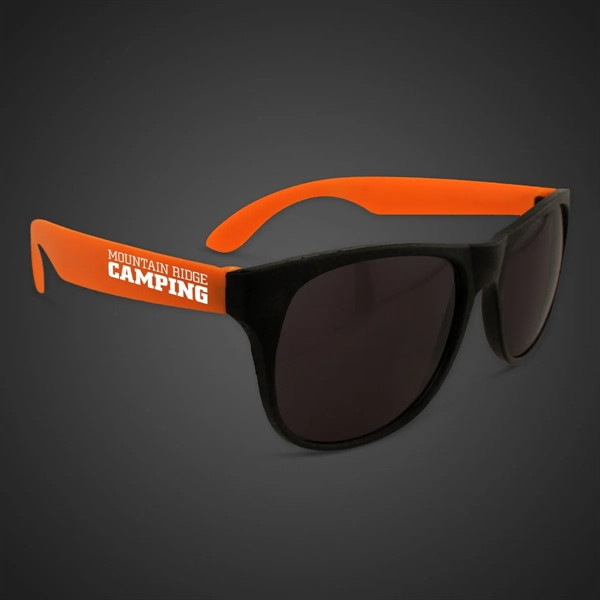 Plastic sunglasses with black frames and orange neon temples.... from ASI 42016 Brighter Promotions Inc / Chemical Light™